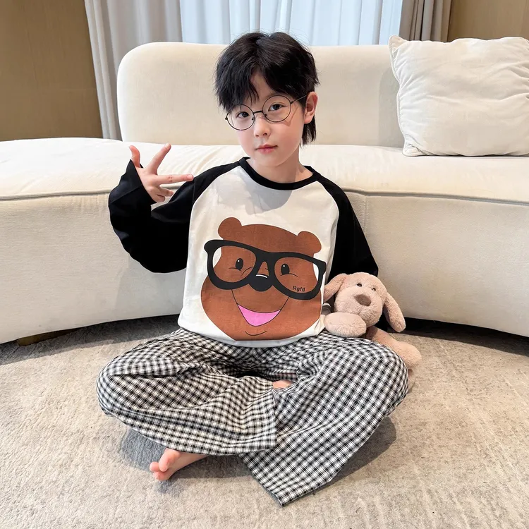 男童洋气家居服套装2025新款青少年春秋长袖纯棉睡衣儿童居家爆款