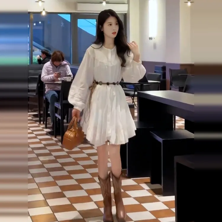 小个子巨好看度假风白色衬衫连衣裙子女夏季2025新款波西米亚短裙