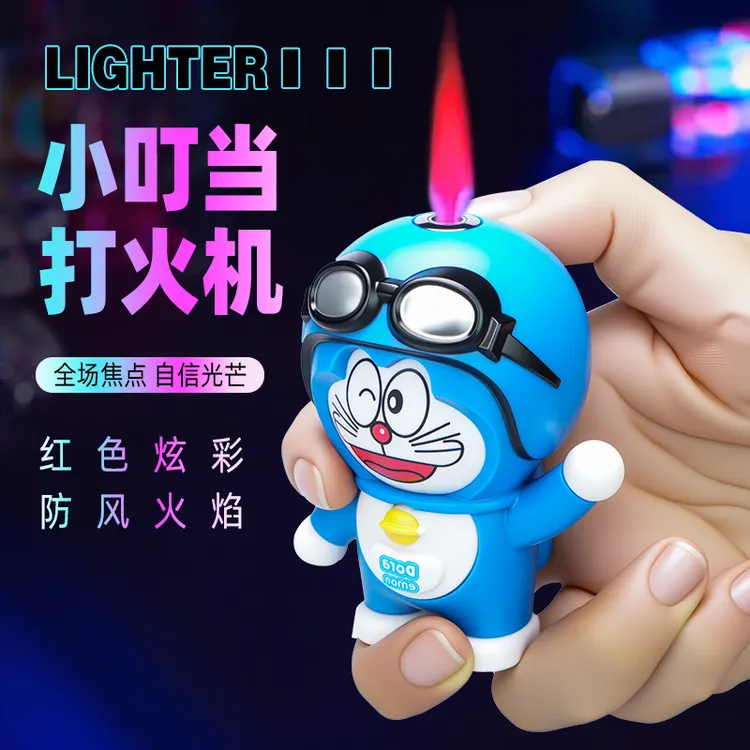 哆啦a梦新款变脸卡通打火机Q萌公仔解压钥匙扣摆件点烟器送男友