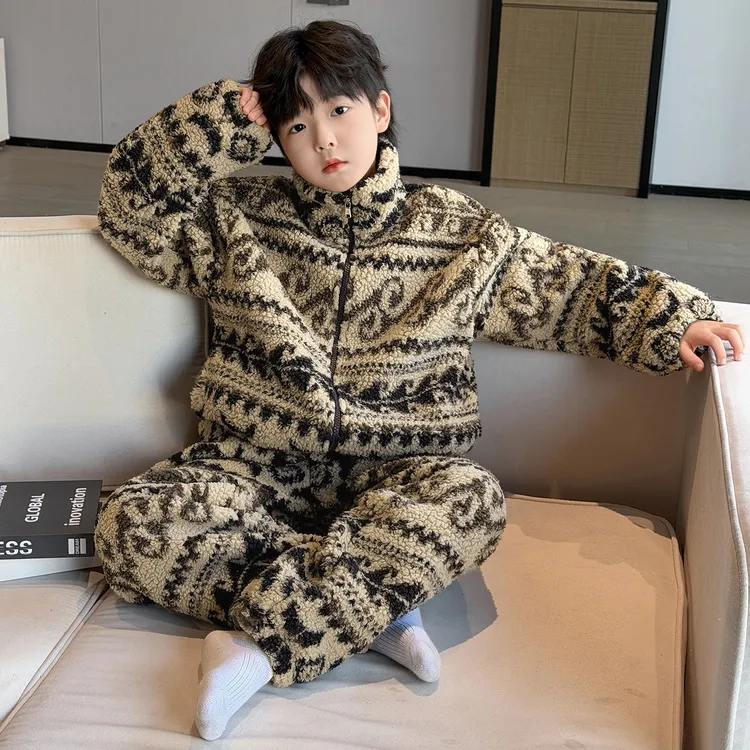 男童睡衣冬季新款6儿童家居服套装10-15岁男孩加绒加厚保暖两件套