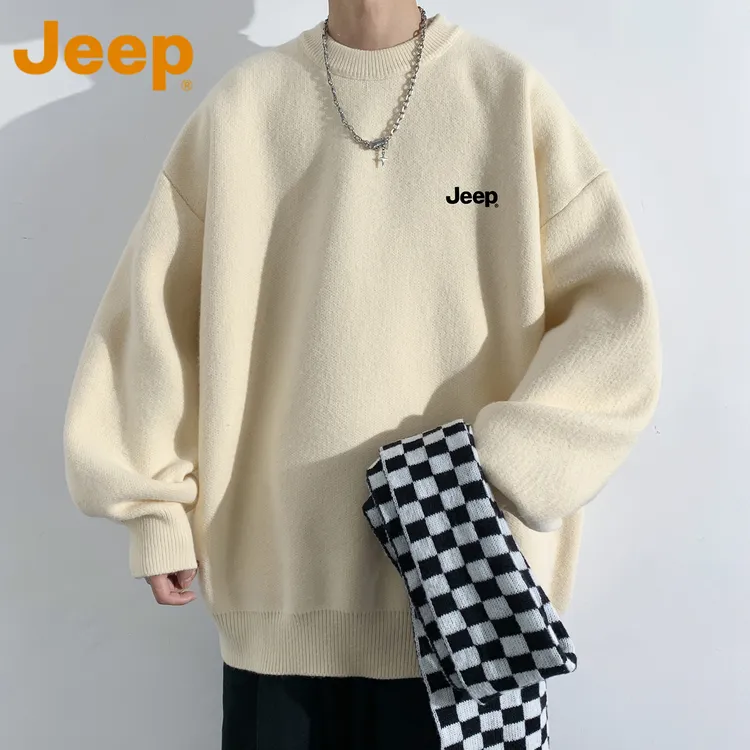 JEEP吉普美式潮牌加绒毛衣男款秋冬季帅气穿搭慵懒加厚保暖针织衫