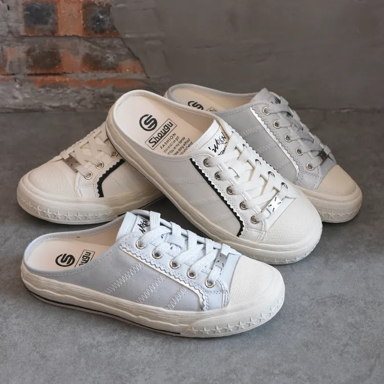 shougu/首谷2025夏季新款一脚蹬包头半拖鞋女软底凉拖外穿小白鞋