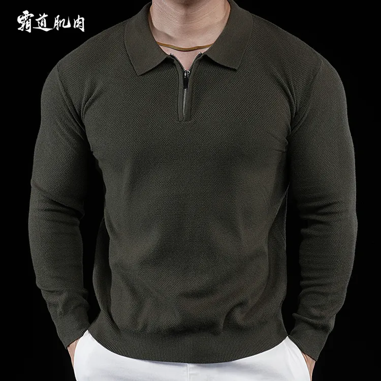 霸道肌肉 老钱风POLO领套头休闲针织衫内搭海鸥领毛衣男柔软舒适