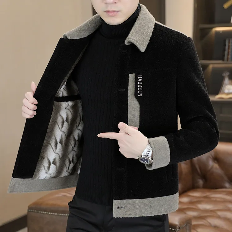 冬季热卖帅气翻领上衣毛呢加厚不起球短款毛呢大衣高级感男款大衣