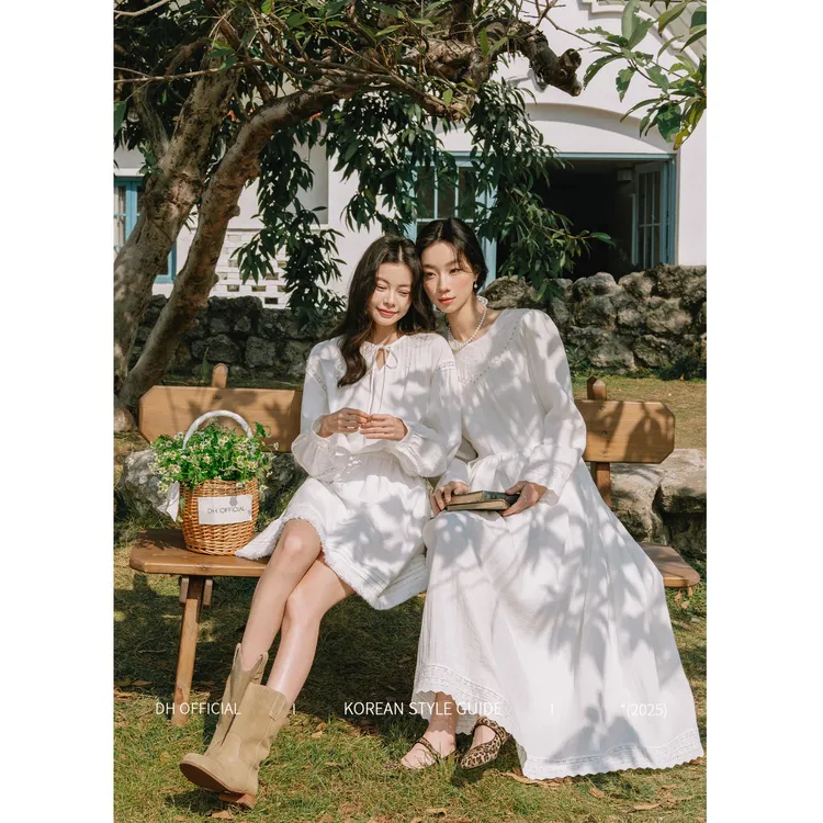 清DH OFFICIAL 大花【中古集市】轻法立体绣花领优雅格调白色连衣裙