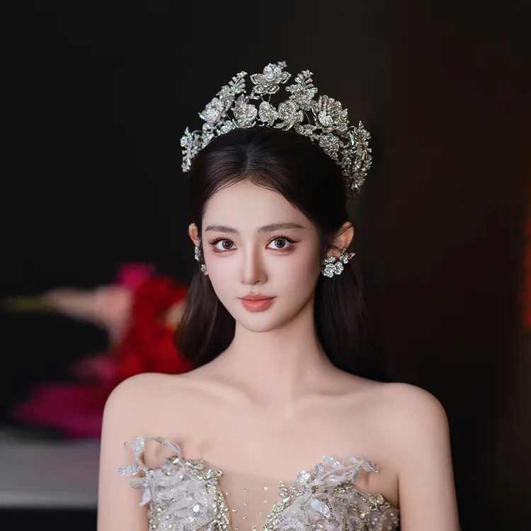 合金婚庆饰品 新娘轻奢皇冠闪钻花朵婚礼大气高级造型发饰MT2538