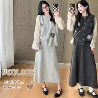 孕妇装秋冬款时尚慵懒风立体花朵毛衣气质显瘦A字裙半身裙两件套
