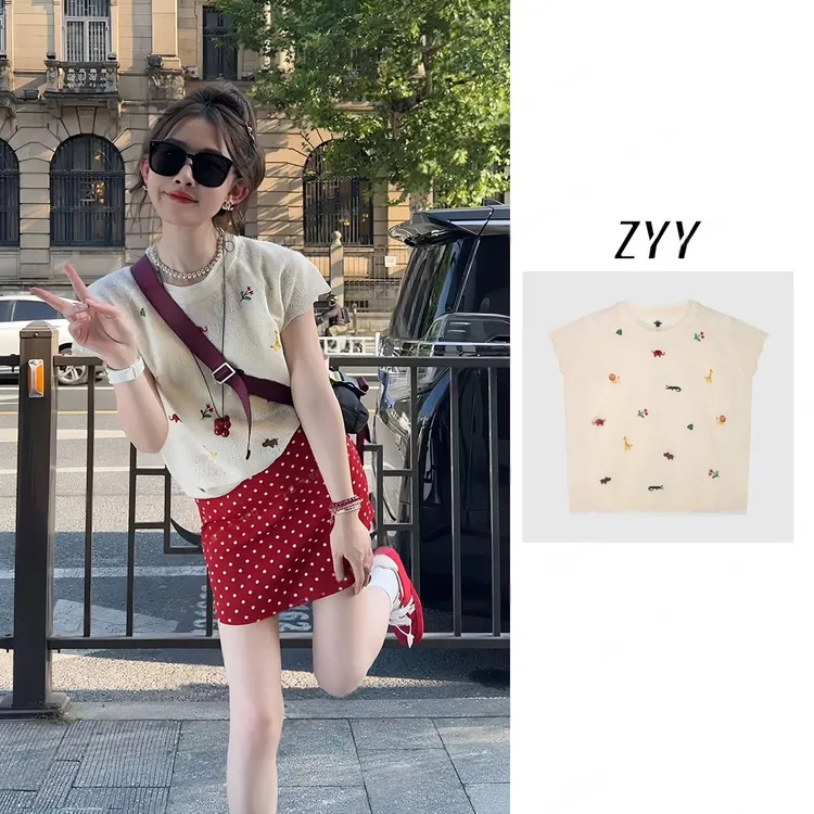 ZYY【留白序章】2025S/S新品法式圆领短袖薄款刺绣T恤X25XTX00408