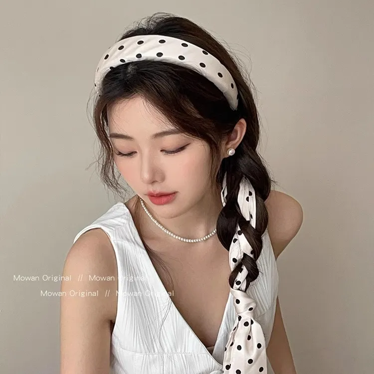 甜美波点蝴蝶结飘带发箍女日常外戴高颅顶压发头箍发饰发卡子头饰