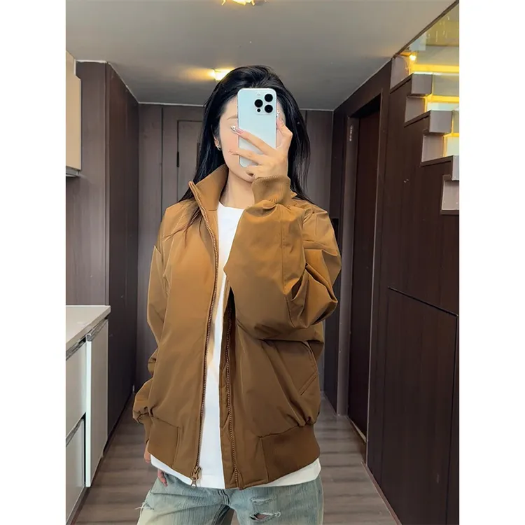 美式立领白鸭绒羽绒服男款冬季高级感飞行员棉服cleanfit夹克外套