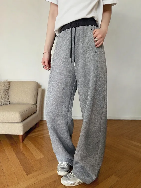 加绒加厚高腰显瘦阔腿弯刀裤女冬款百搭时尚撞色网红洋气炸街女装