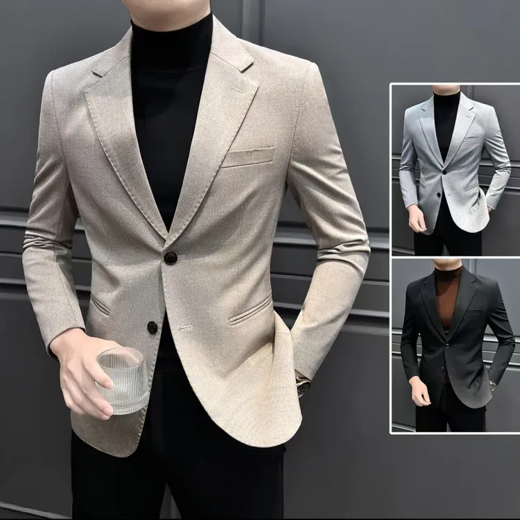 银丝休闲西服外套男款痞帅高级感爆款2025新款平驳领时髦男士西装
