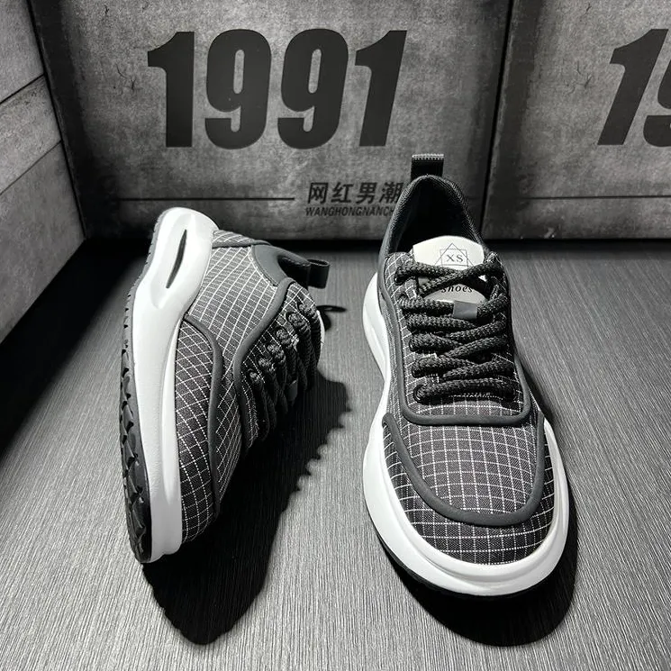 玛古芭板鞋男款时尚简约格子休闲鞋秋季百搭个性潮流男士轻奢潮鞋