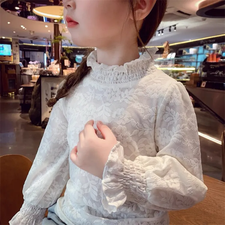 上新2025女童打底衫秋冬加绒洋气儿童蕾丝公主上衣小女孩长袖内搭