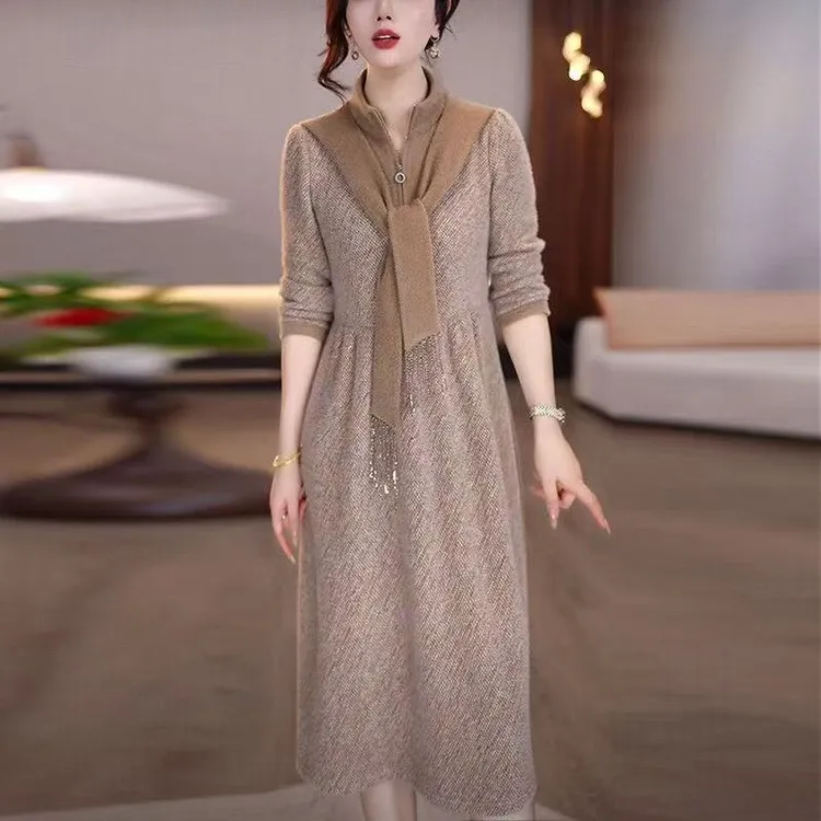 5838#气质轻奢高级感女装2025秋冬新款时尚洋气显瘦打底连衣裙子