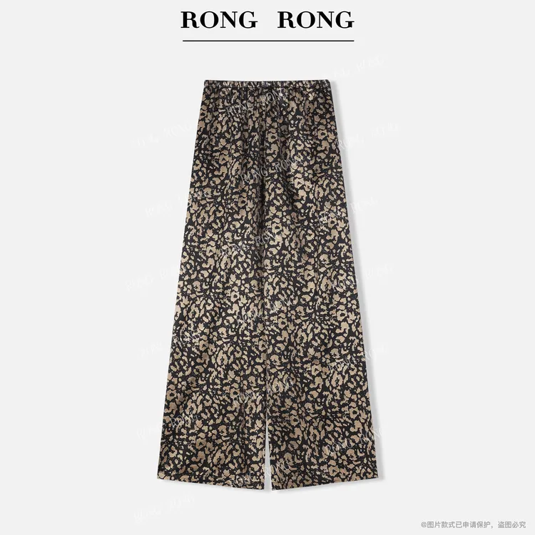 溶溶【黑金豹纹】RONGRONG 醋酸混纺缎面豹纹印花直筒休闲裤D-B0107