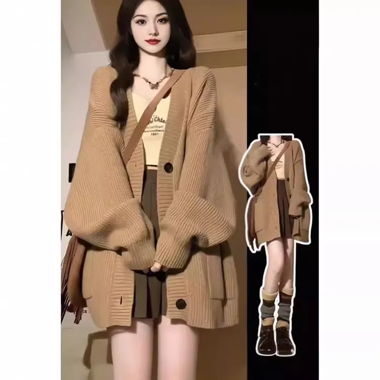 软糯慵懒秋冬2025新款宽松外套韩系穿搭上衣针织毛衣女慵懒风开衫