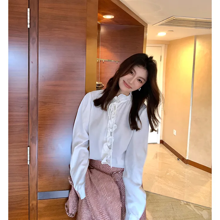 【ALONE SAVOR】龍喜儿云畔汀兰 早秋木耳边拼接小衫衬衫Z048
