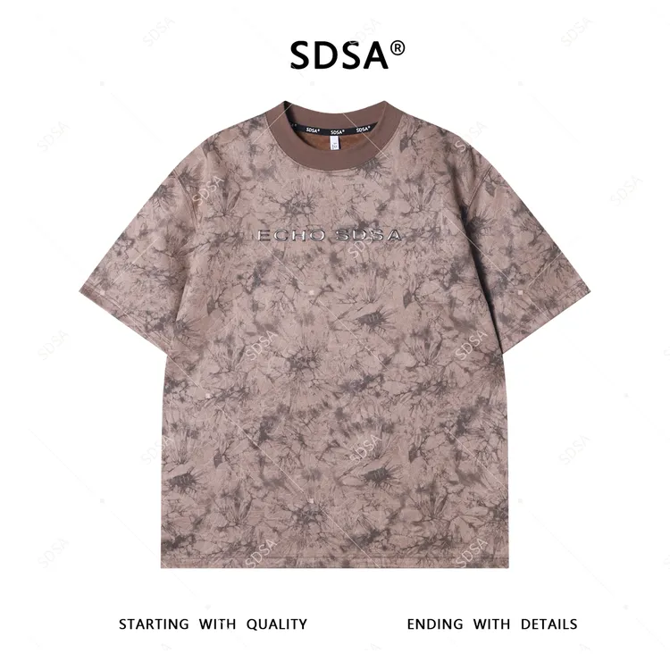 夏季高级感新款男士潮牌扎染立体字母短袖T恤百搭痞帅圆领上衣