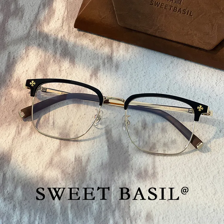 Sweet basil/紫淑理工男眉线框复古超轻近视防蓝光散光眼镜男款