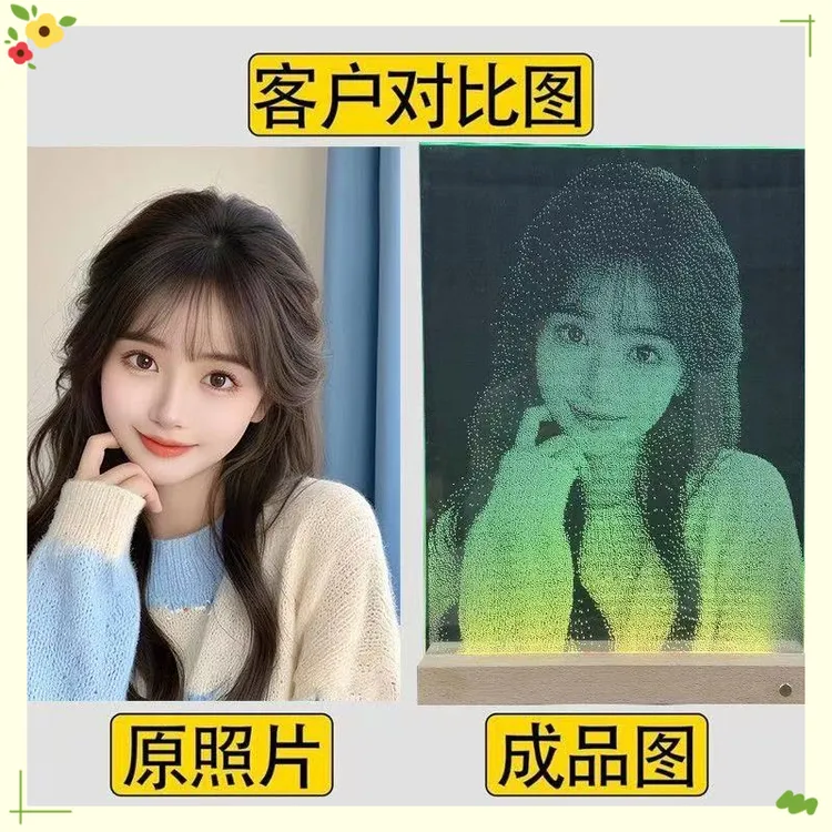 发光生日摆件玻璃画锤子画带LED灯定制送女友父母朋友孩子礼物