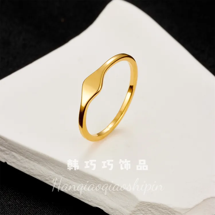 钛钢戒指 小众时尚金色男女款素圈戒指不掉色极简高级感食指指环