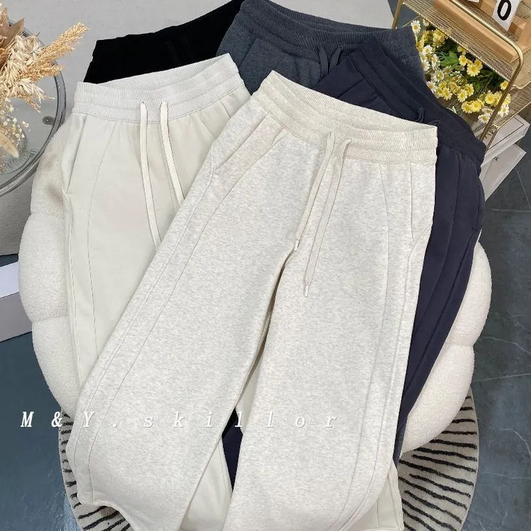 Lulu同款 scuba瑜伽阔腿裤女秋冬加绒保暖高腰抽绳运动休闲直筒