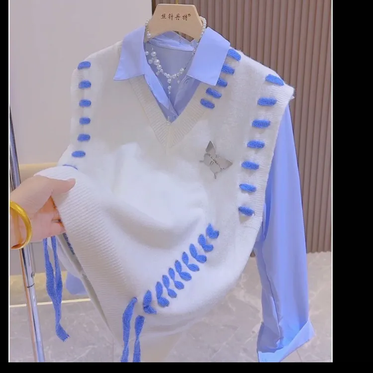 156-43绑带蝴蝶马甲针织马甲学院风毛衣坎肩