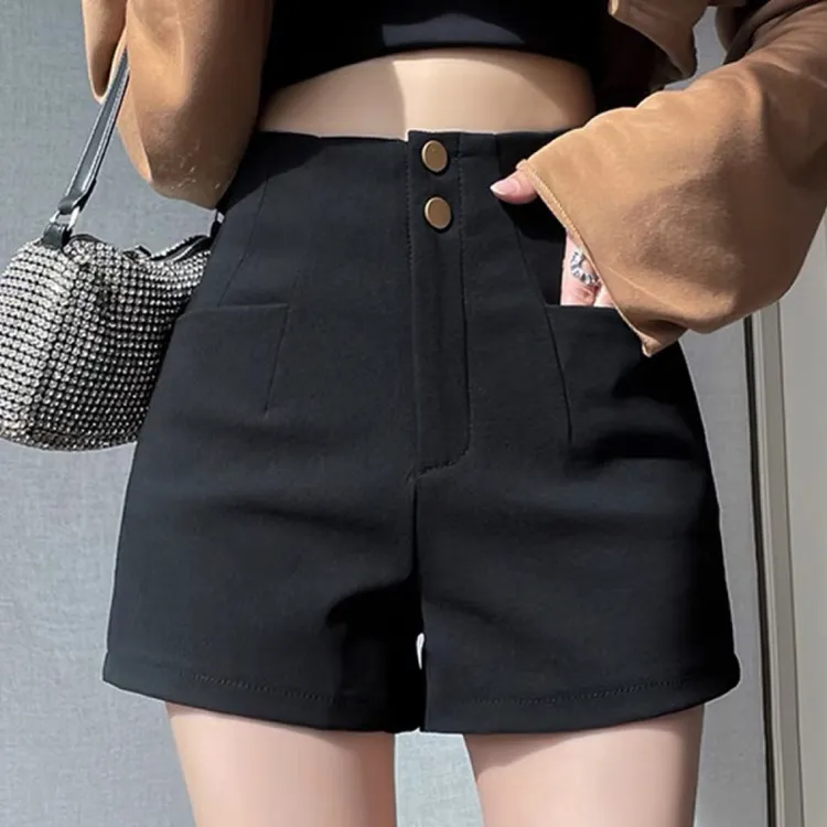 黑色短裤女阔腿常规款外穿纯色西装短裤女高腰裤子