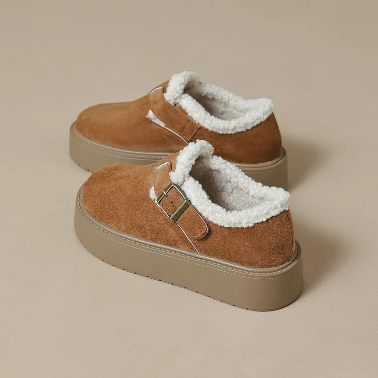 2024新款雪地靴女冬季厚底勃肯鞋加绒豆豆棉鞋大码女鞋