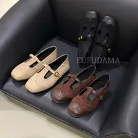 【胖福福大码女鞋】复古拼接法式平底浅口单鞋平底玛丽珍鞋