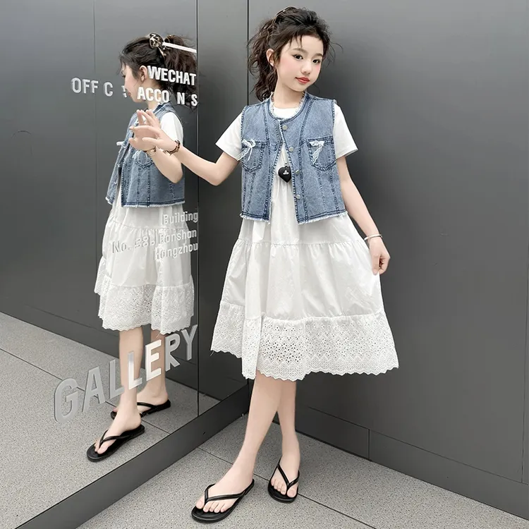 女童连衣裙夏季薄款2025新款女孩大童夏日韩系牛仔马甲裙子两件套