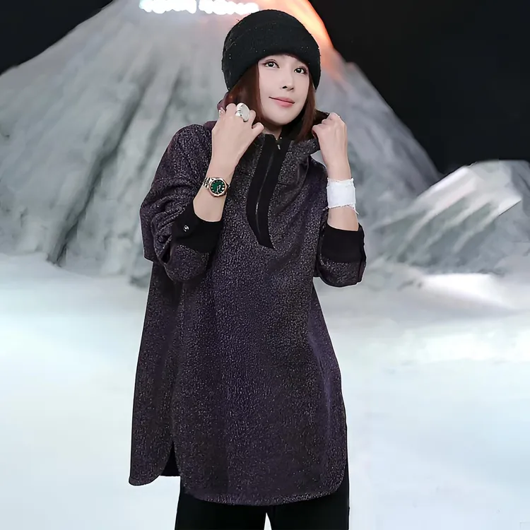 溶溶【普伦暮紫】RONGRONG 山羊绒醋酸蚕丝休闲连帽卫衣2504K804