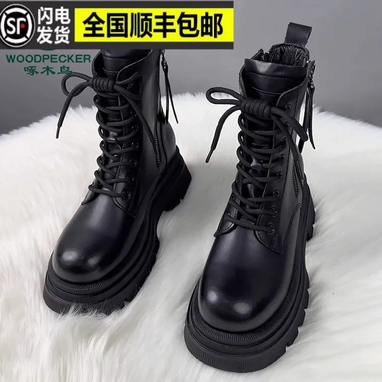 woodpecker/啄木鸟厚底马丁靴女2024秋冬新款加绒英伦风网红短靴