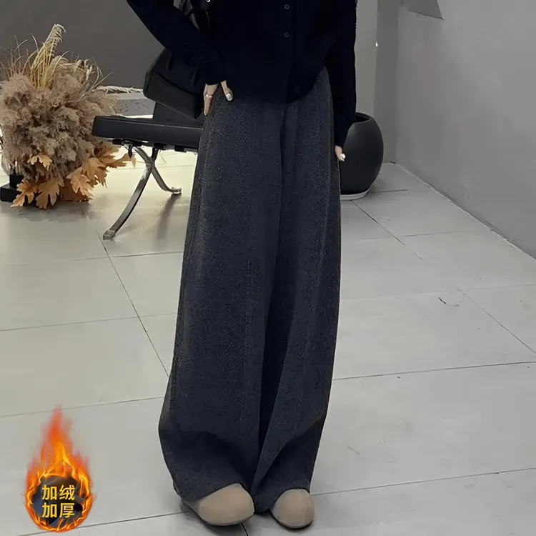 2025秋冬季新款加绒加厚阔腿裤显瘦休闲裤子女窄版弯刀裤保暖百搭