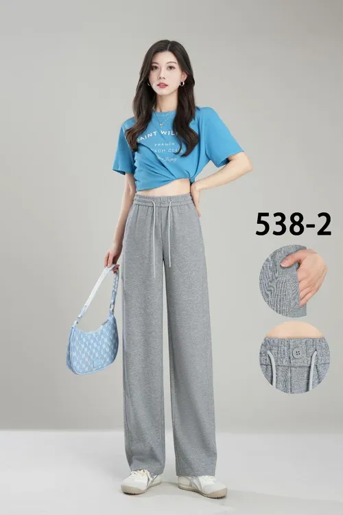 浩彤女裤 538春新款彩色松紧高腰弹力休闲裤宽松显瘦弯刀裤