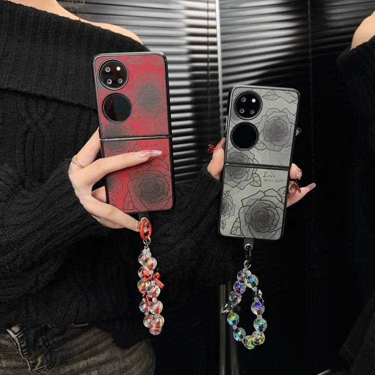 适用华为p50pocket手机壳新款pocket2套pockets小香风ins玫瑰花女