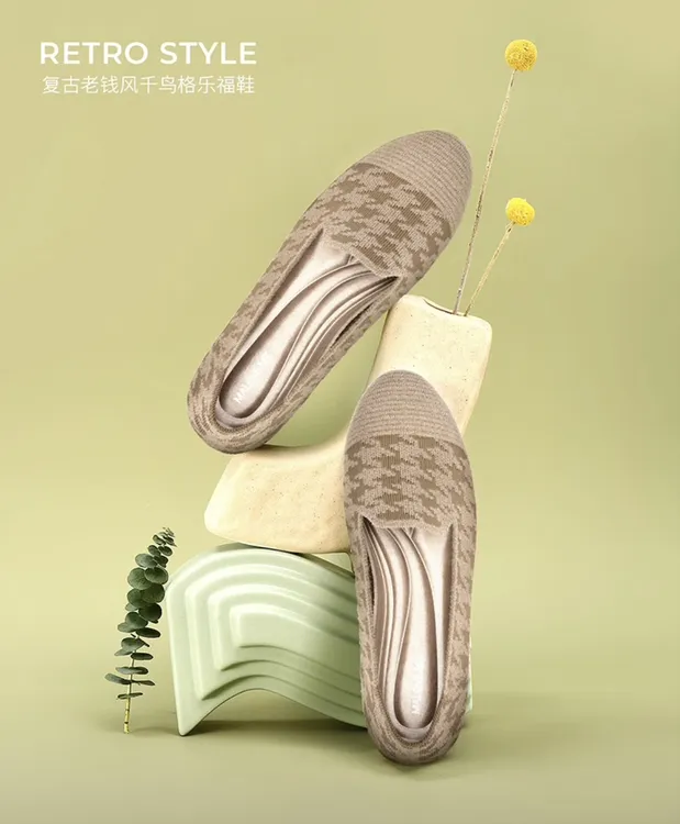 MALOVE MZ圆头平底千鸟格乐福鞋复古老钱风