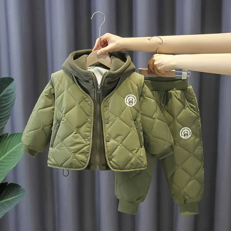 Bala巴拉童年男童套装冬装新款洋气儿童加绒加厚马甲三件套中