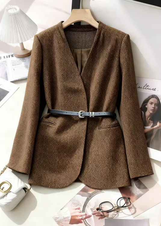 3816 春秋款时尚经典V领优雅气质系带收腰小西装外套MAN