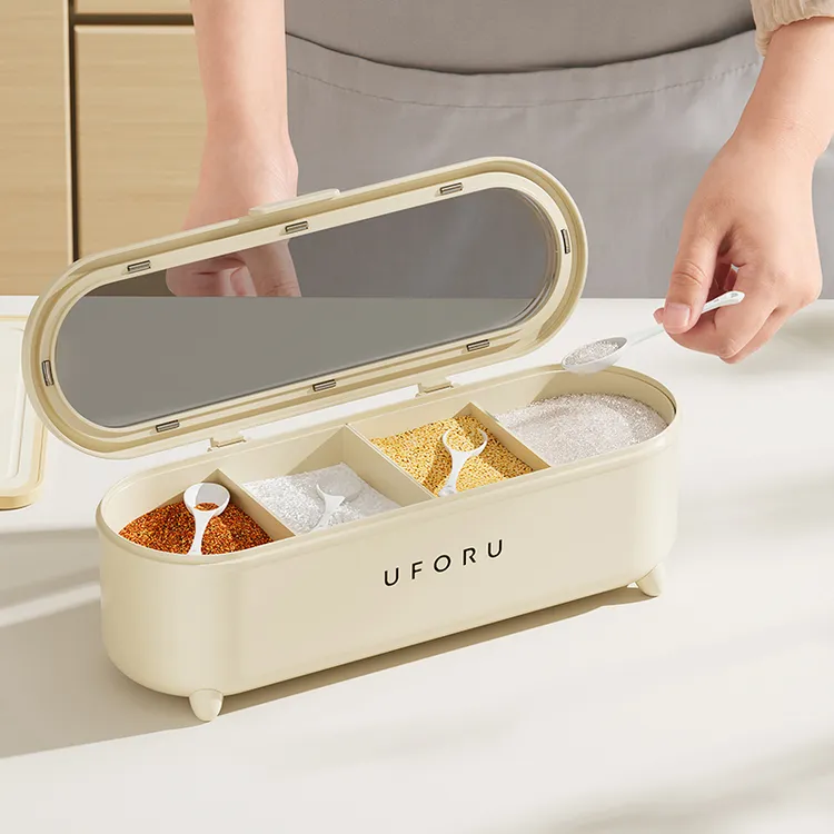 家用厨房分格调味盒带勺带盖调味罐多功能调料收纳盒调料盒佐料盒