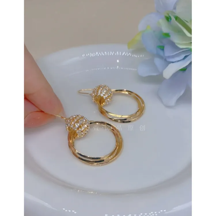 铜合金无非金属耳饰 【圈住幸运】轻奢时尚气质百搭设计感耳环0347