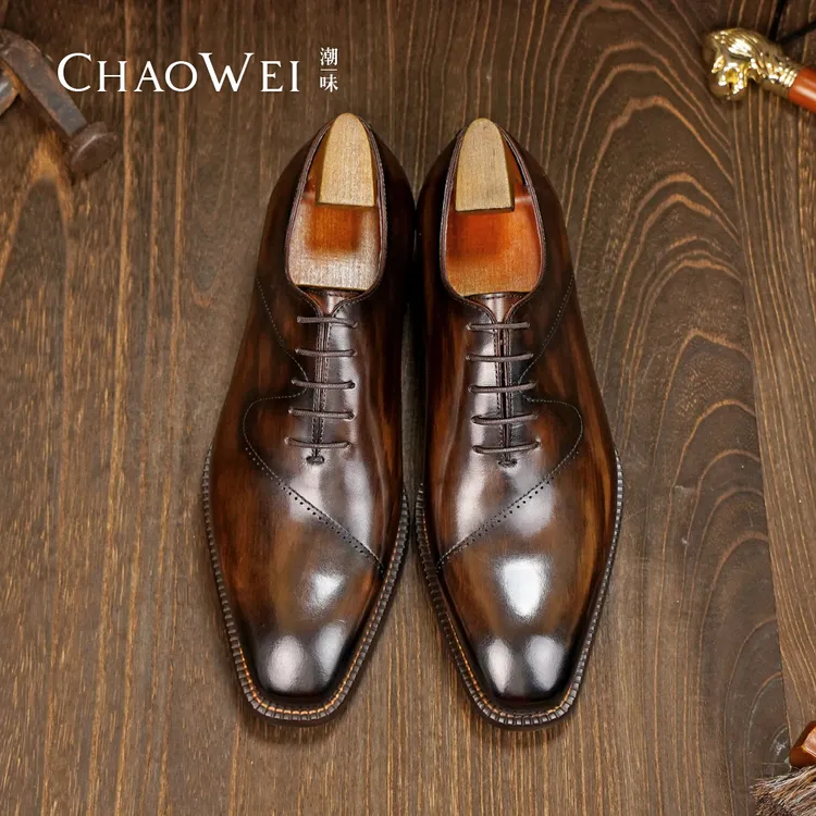 商务正装皮鞋男士时尚透气英伦风系带真皮男鞋方头牛津鞋24B-B206