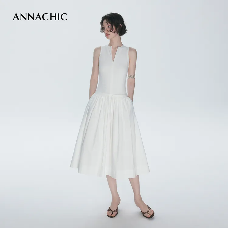 ANNACHIC轻氧时刻_拉链多穿运动感无袖背心连衣裙/收腰修身蓬蓬裙