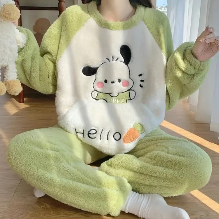 80-200斤秋冬季睡衣新款长毛绒保暖毛绒卡通可爱大码法兰绒套装