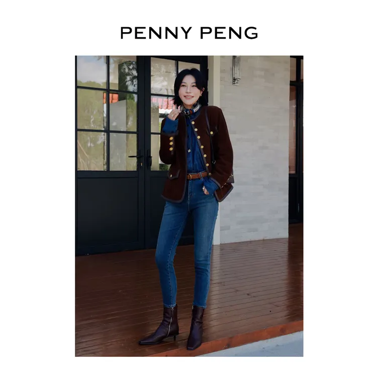 PENNYPENG牛仔漫画腿 黑标系列复古丹宁猫须九分裤显瘦弹力牛仔裤