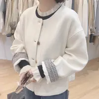 88221韩系个子袖口拼接短款羊毛呢外套2025秋季新款外套
