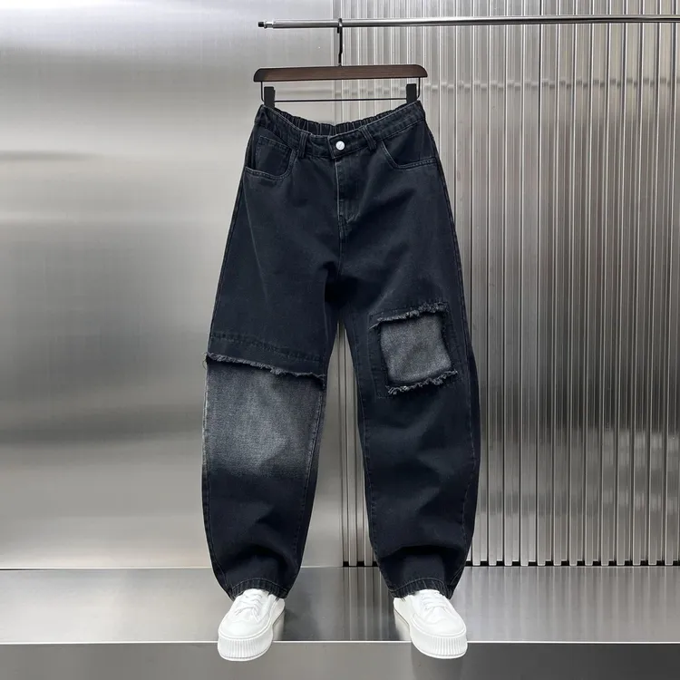 秋季新款潮流痞帅日系复古裤子男士2025设计感渐变水洗补丁牛仔裤