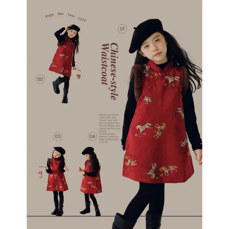 【熙熙可可】2025女童秋冬国风中式夹棉拜年服汉服背心裙 BXQ2538