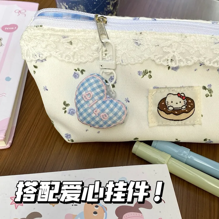可爱kitty碎花铅笔袋新款简约高颜值ins少女心学生大容量文具盒yj